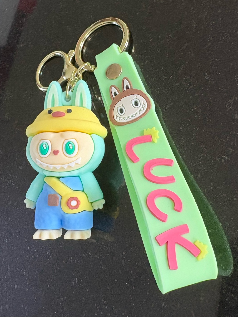 Cute Labubu Keychain with 'LUCK' Strap - Green